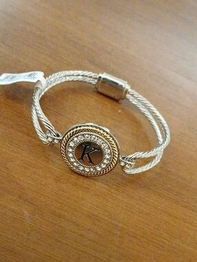 GANZ Two-Tone K Monogram Cable Bracelet with Crystal Accent